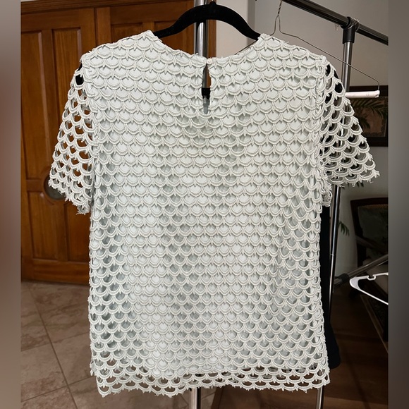 Ann Taylor Mint Green Scalloped Textured Lace Blouse Top Size Med - Picture 7 of 9